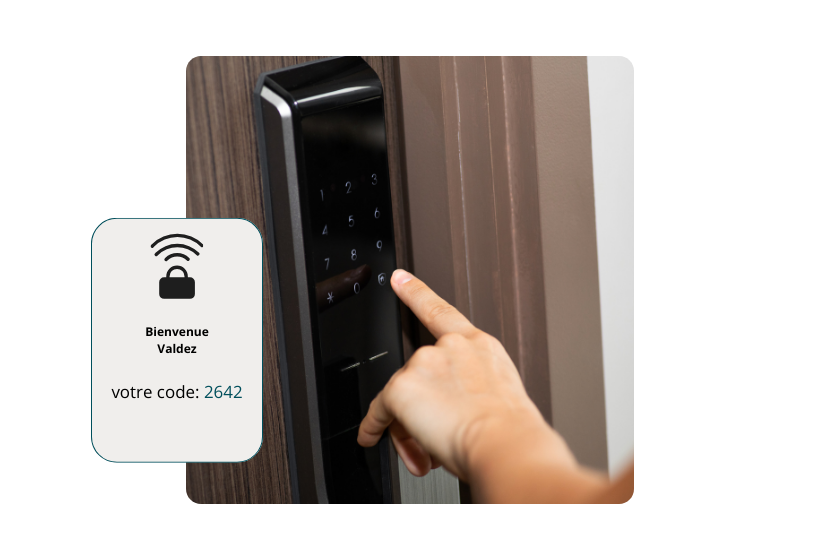 Man entering a code on a hotel door lock